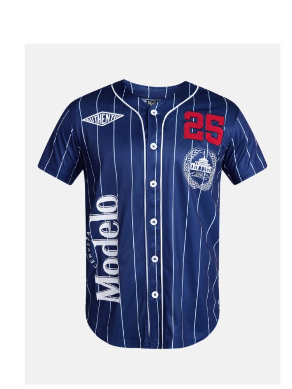 Modelo Men's Front & Back Graphic Button-Up Baseball Jersey Blue